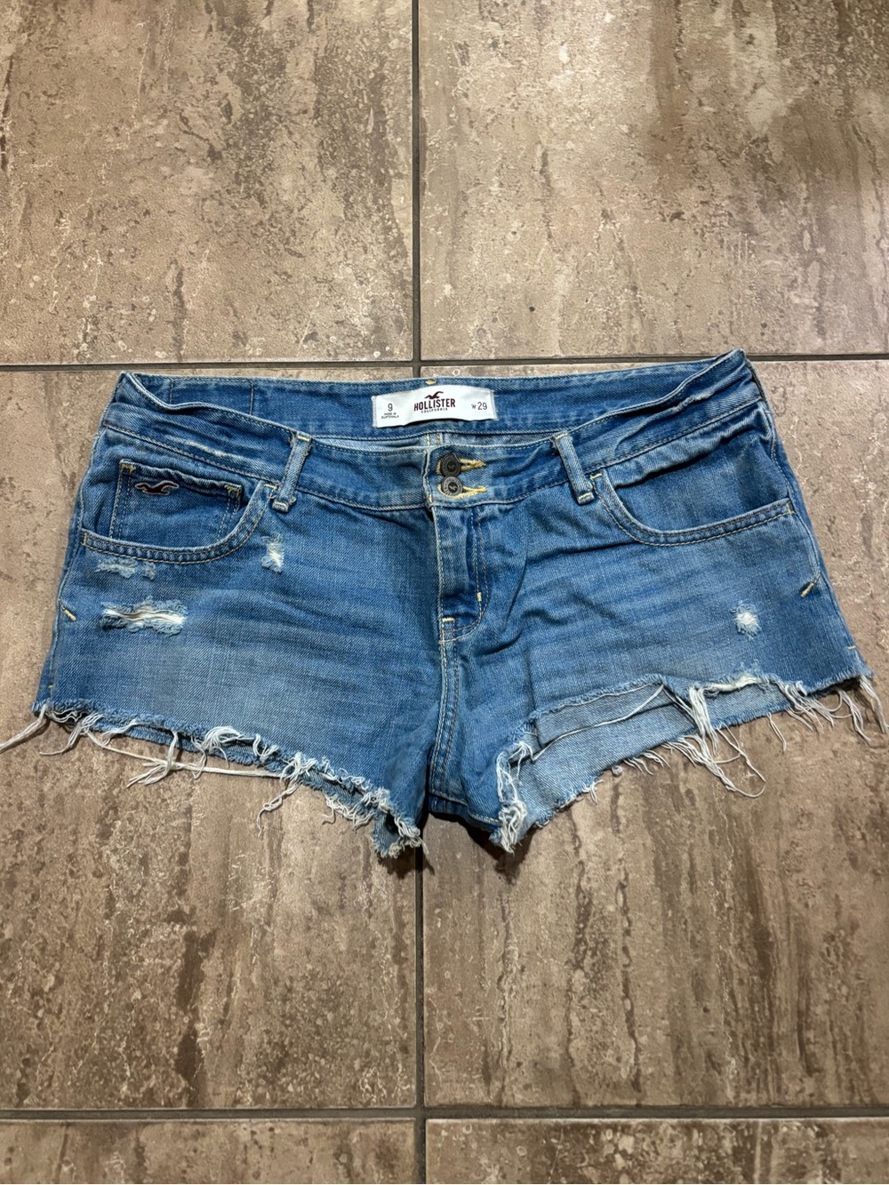 Vintage y2k Hollister low rise micro blue denim distressed medium wash mini shor